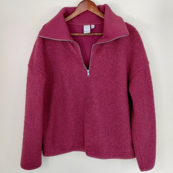 ELLE Women's Quarter Zip Fleece Sweater Large Pink Relaxed Fit - Picture 2 of 9
